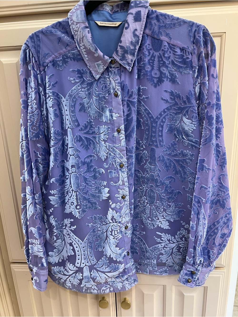 Soft Surroundings Lavender Velvet Burnout Button-Front Shirt